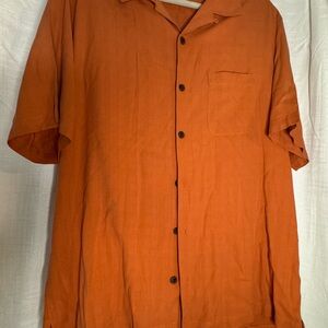 Caribbean Men's Silk Blend Short Sleeve Button-Down Shirt - Coral Orange VGUC